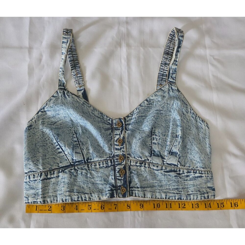 Live 4 Truth‎ Stone Wash Shirred Back Button Front Denim Bralette Cropped Top L - Picture 11 of 12